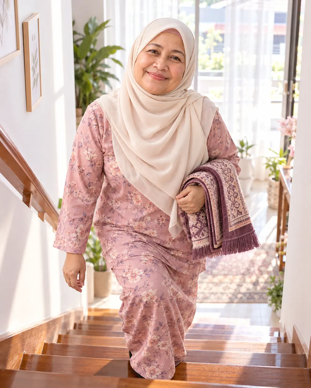 Mak cik naik tangga dengan selesa
