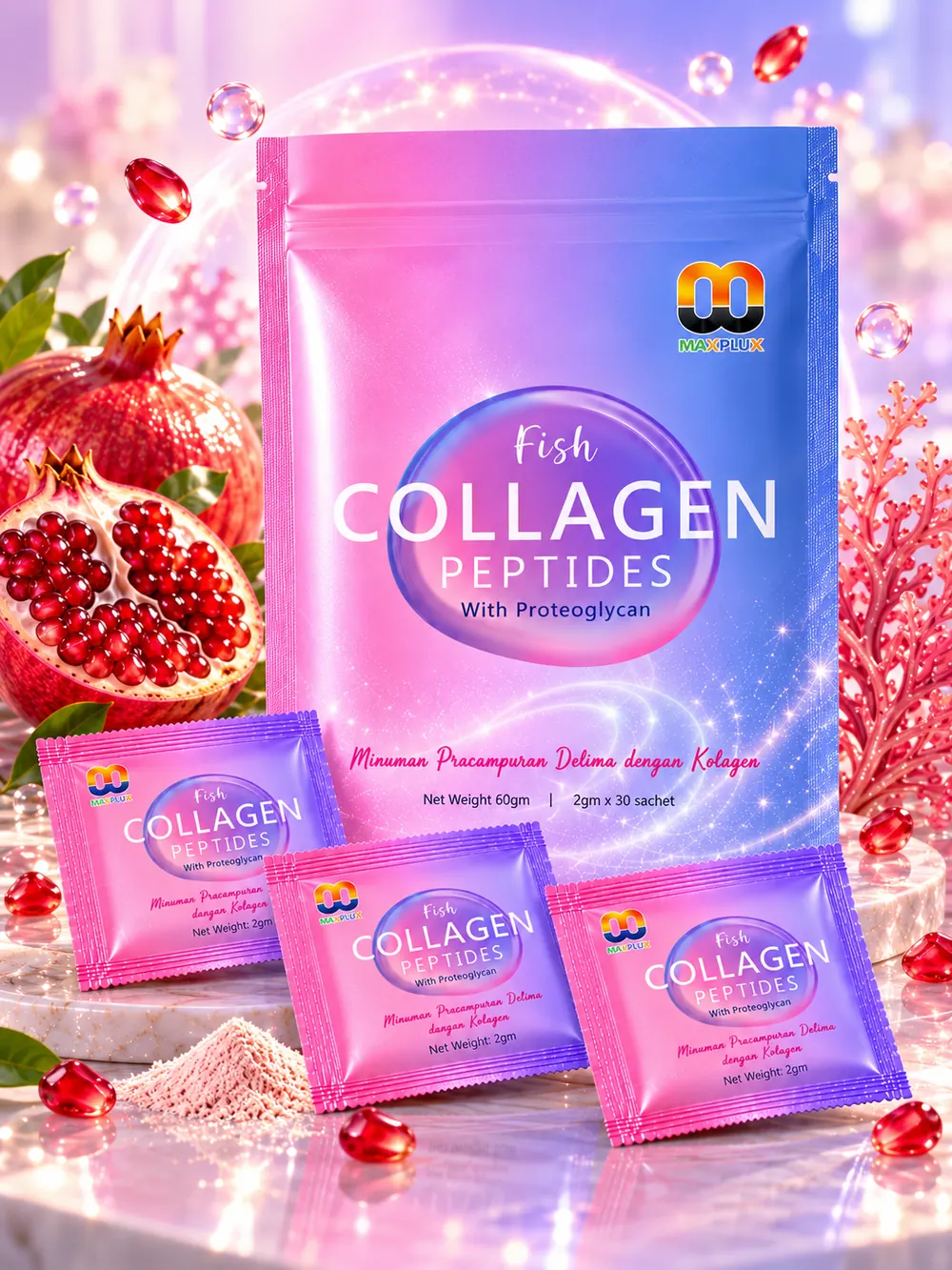 Pouch dan sachet Maxplux Fish Collagen Peptides with Proteoglycan