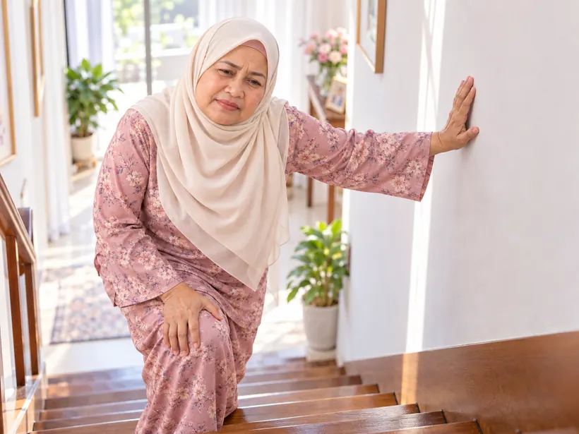 Naik tangga sambil pegang dinding
