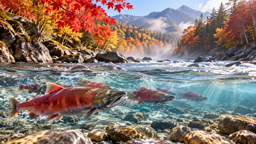 Salmon di sungai Jepun