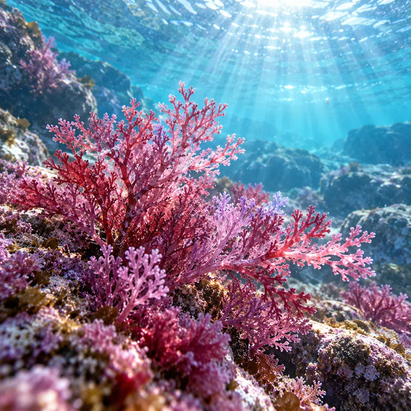 Rumpai laut merah di dasar laut