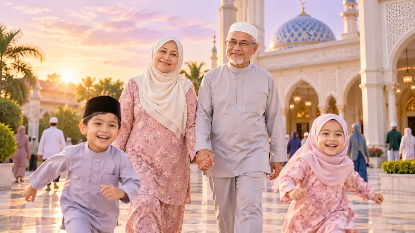 Keluarga keluar dari masjid